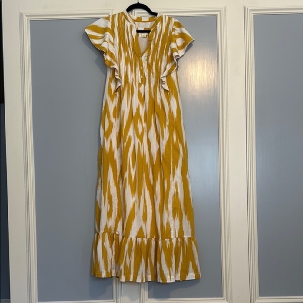 Anthropologie MaEVE Yellow and White Patterned Dress size S